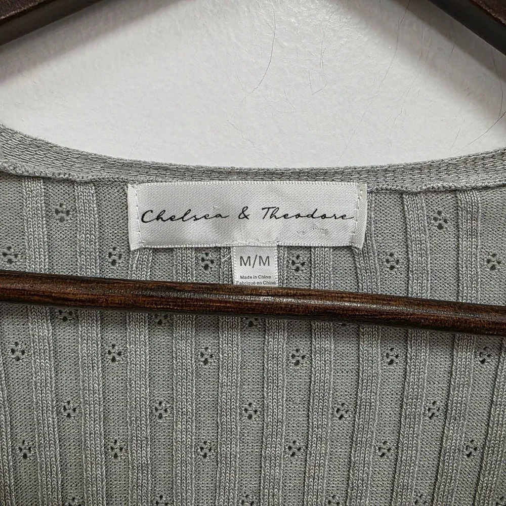 Chelsea & Theodore Womens Pointelle Knit Cardigan Size M Y2K Coquette‎ Dainty